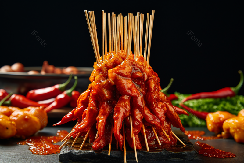 美味的街边小吃香辣肉串实拍摄影图,高清,摄影图,摄影图片,图片大全,摄影图免费下载